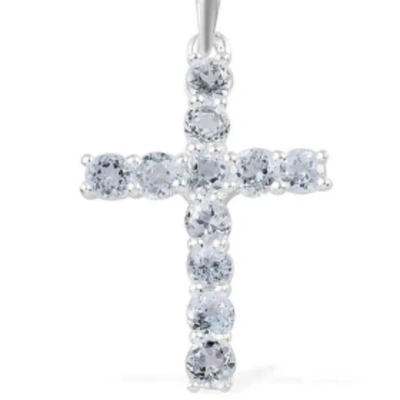 🆕️💎 Sky Light Blue Topaz Cross Pendant in Sterling Silver 1.50 ctw 💎 - Picture 1 of 2